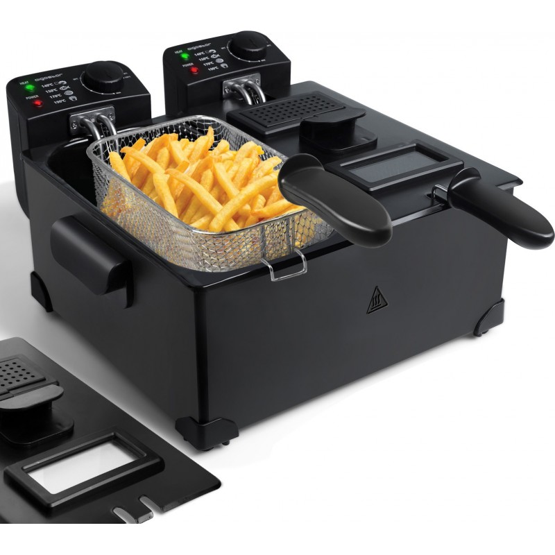 96,95 € Envio grátis | Eletrodoméstico de cozinha Aigostar 3600W 41×40 cm. Fritadeira de duas tigelas Cor preto