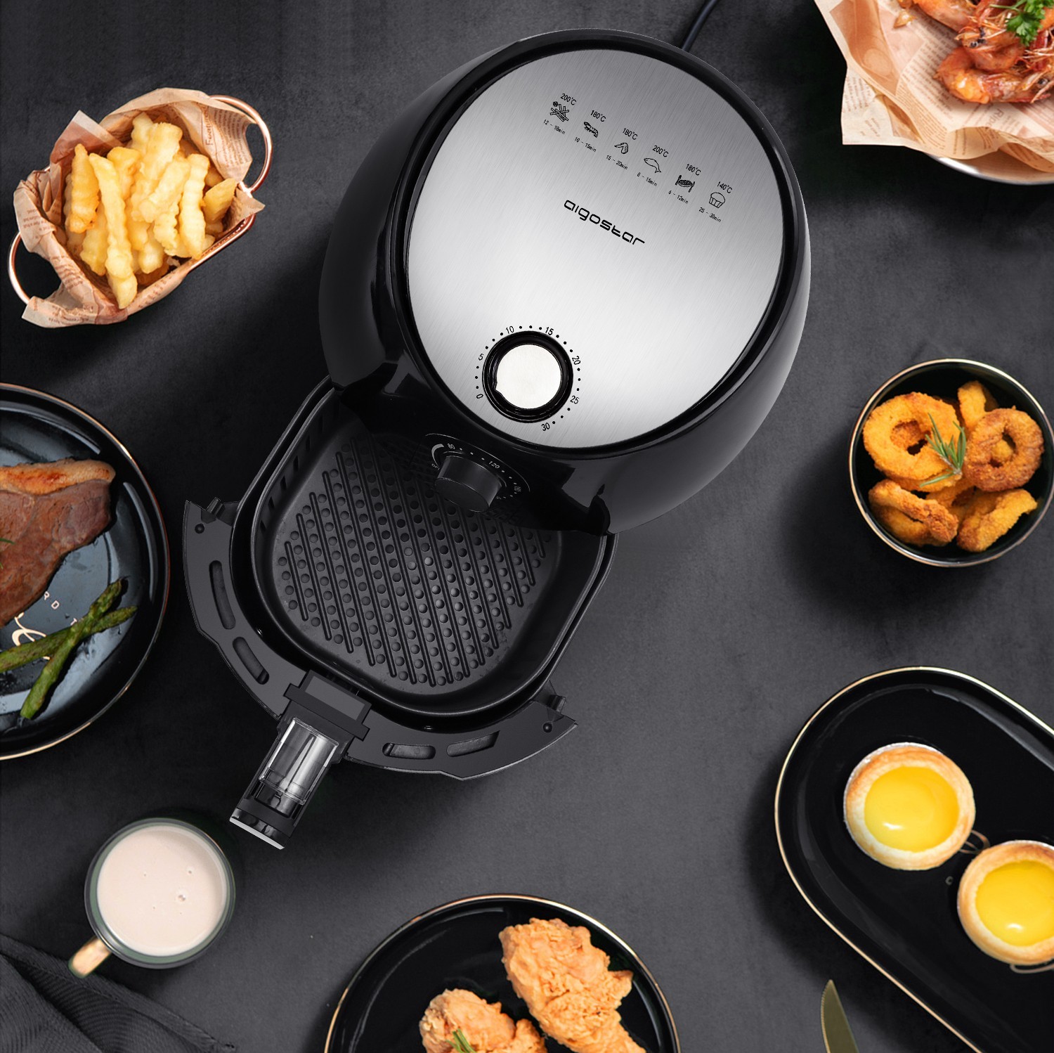 71,95 € Free Shipping | Kitchen appliance Aigostar 1500W 35×34 cm. Air fryer Pmma. Black Color