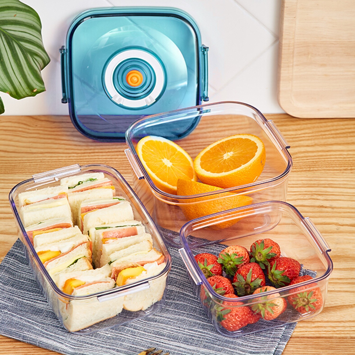 9,95 € Free Shipping | Kitchen appliance Aigostar Food container set Abs and polycarbonate. Blue Color