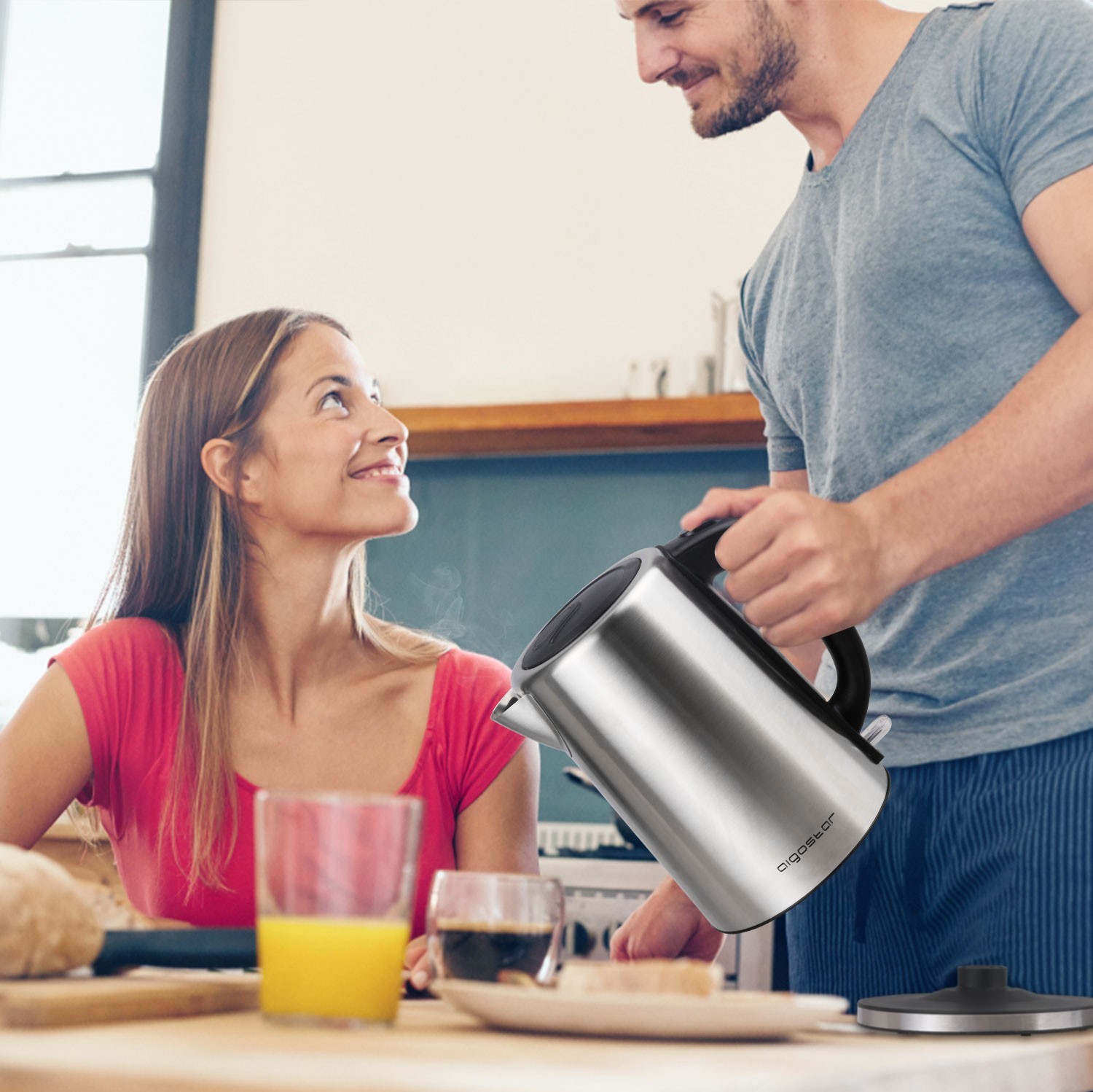 27,95 € Free Shipping | Kitchen appliance Aigostar 2200W 24×22 cm. Electric kettle 304 stainless steel. Silver Color