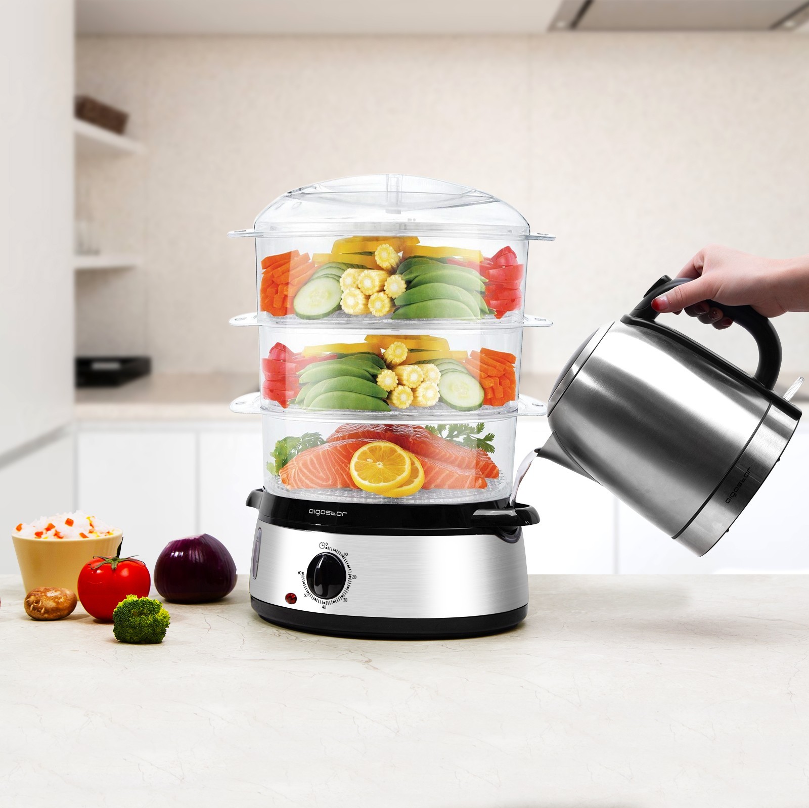 29,95 € Envoi gratuit | Appareil de cuisine Aigostar 800W 40×31 cm. Mijoteuse Acier inoxidable et pmma. Couleur argent