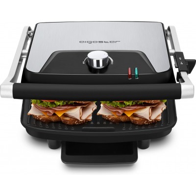62,95 € Free Shipping | Kitchen appliance Aigostar 2200W 37×34 cm. Panini grill Stainless steel and Aluminum. Black and silver Color