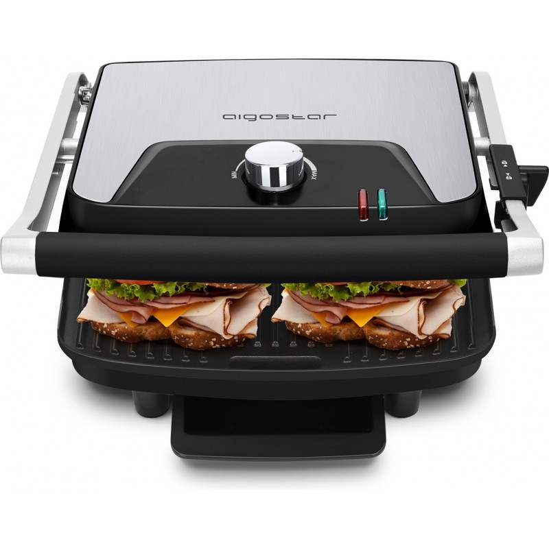 56,95 € Envio grátis | Eletrodoméstico de cozinha Aigostar 2200W 37×34 cm. Panini grill Aço inoxidável e alumínio. Cor preto e prata