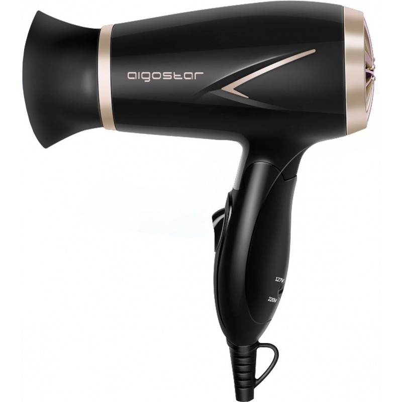 Personal care Aigostar 1200W 22×18 cm. Portable travel hair dryer. Folding handle. 2 speeds. temperature setting Abs and polycarbonate. Black Color
