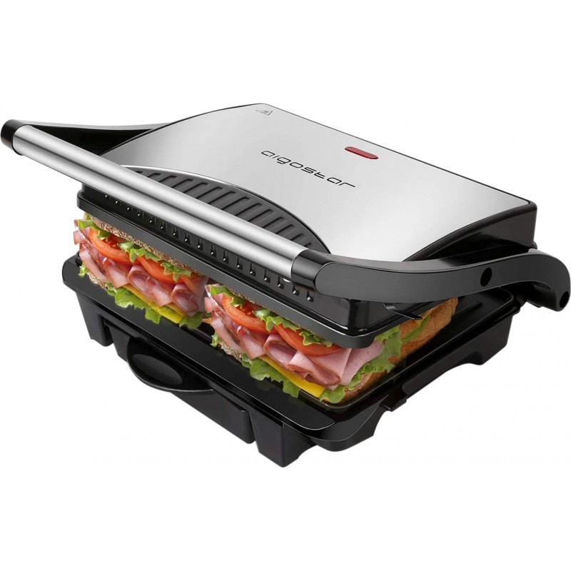 33,95 € Envío gratis | Electrodoméstico de cocina Aigostar 1000W 31×26 cm. Máquina de panini metálica Acero inoxidable y aluminio. Color negro