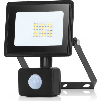 Holofote externo Aigostar 20W 4000K Luz neutra. 16×13 cm. Holofote LED fino com sensor Alumínio e Vidro. Cor preto