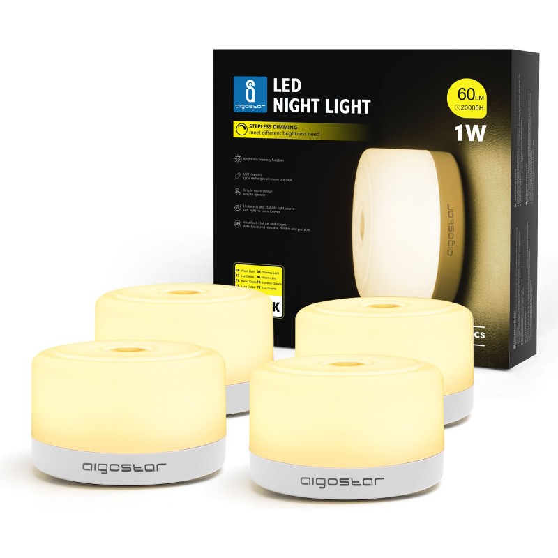32,95 € Envío gratis | Luz nocturna Aigostar 1W 3000K Luz cálida. 8×8 cm. Lámpara de noche LED Color blanco