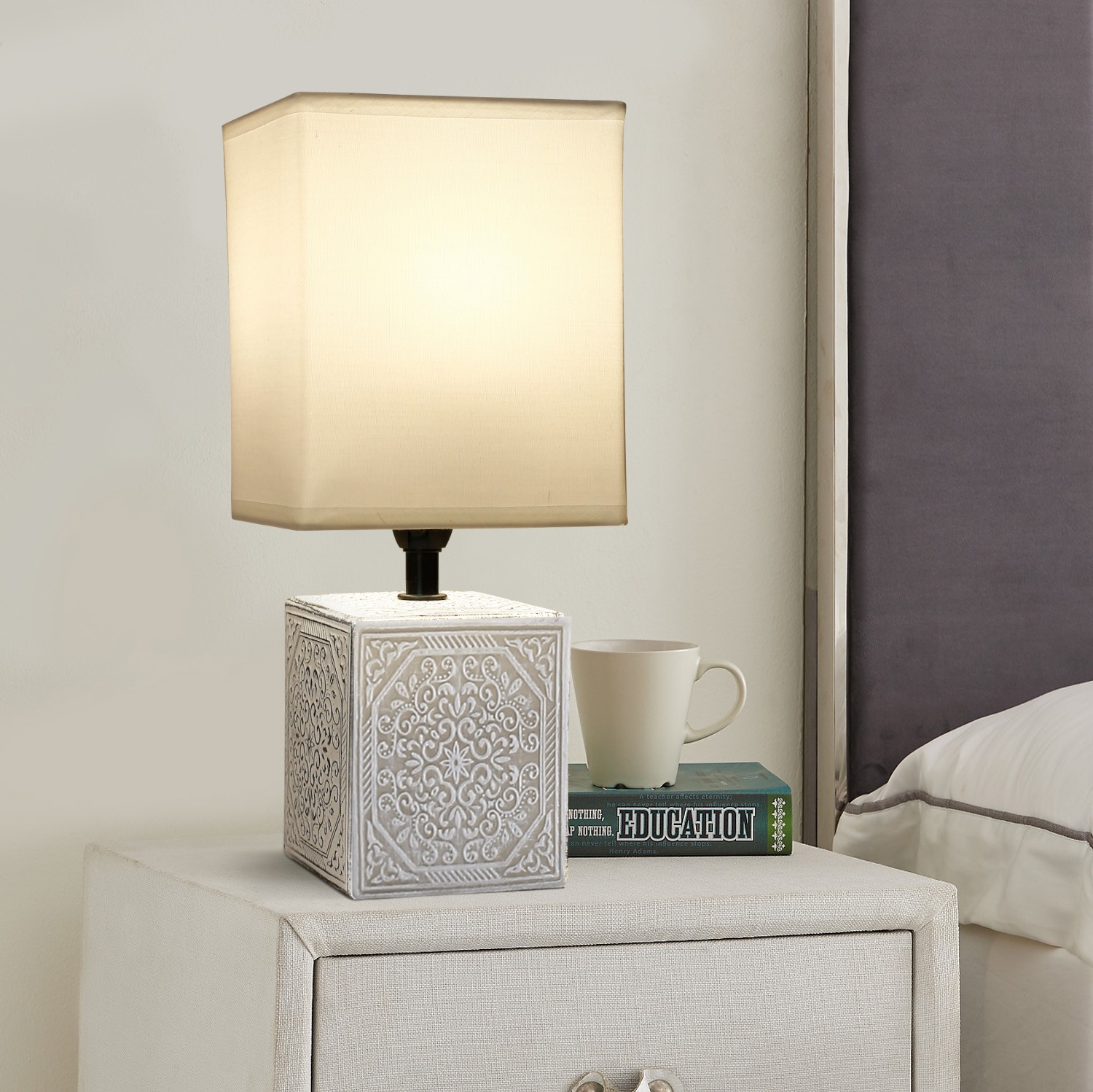 10,95 € Free Shipping | Table lamp Aigostar 40W 30×13 cm. fabric shade Ceramic. White Color