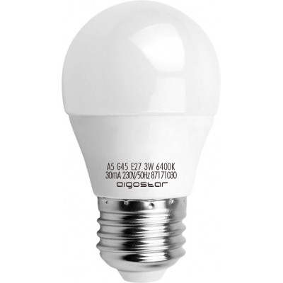 5,95 € Envoi gratuit | Boîte de 5 unités Ampoule LED Aigostar 3W E27 LED G45 Ø 4 cm. Couleur blanc