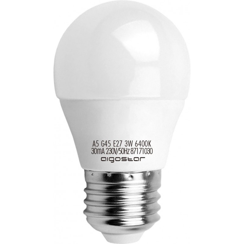 5,95 € Бесплатная доставка | Коробка из 5 единиц Светодиодная лампа Aigostar 3W E27 LED G45 Ø 4 cm. Белый Цвет