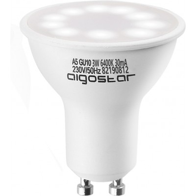 Caixa de 5 unidades Lâmpada LED Aigostar 3W GU10 LED Ø 5 cm. Cor branco