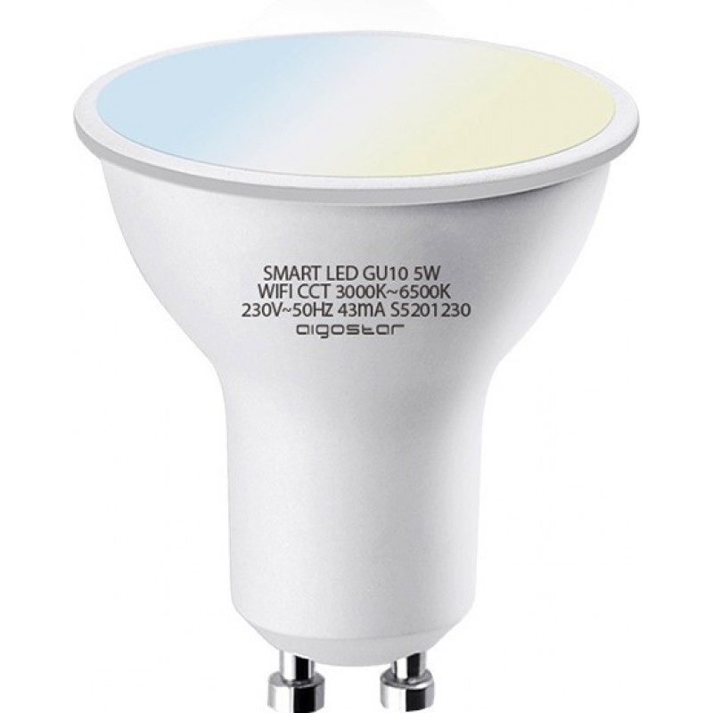 Bombilla LED control remoto Aigostar 5W GU10 LED Ø 5 cm. LED inteligente. WiFi. Regulable. Compatible Alexa y Google Home Pmma y policarbonato. Color blanco