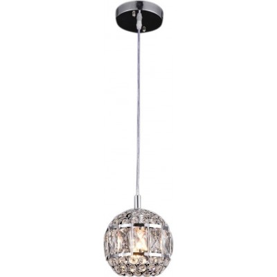 47,95 € Free Shipping | Hanging lamp 60W Spherical Shape Ø 15 cm. Crystal and Metal casting. Plated chrome Color