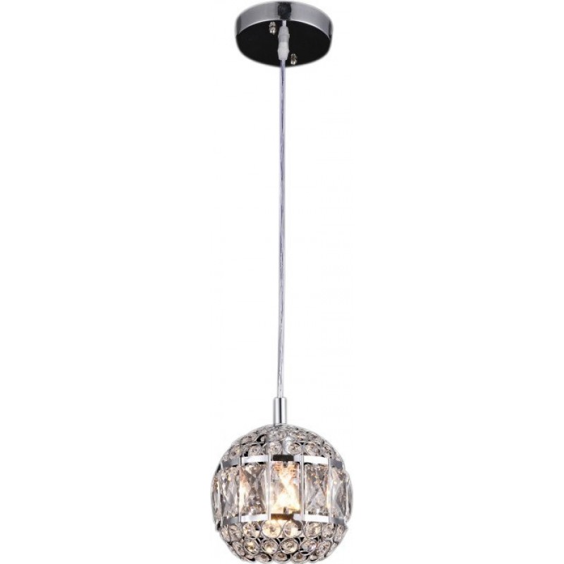 47,95 € Free Shipping | Hanging lamp 60W Spherical Shape Ø 15 cm. Crystal and Metal casting. Plated chrome Color