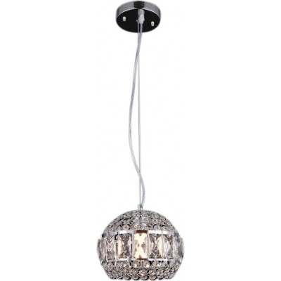 58,95 € Free Shipping | Hanging lamp 60W Spherical Shape Ø 20 cm. Crystal and Metal casting. Plated chrome Color