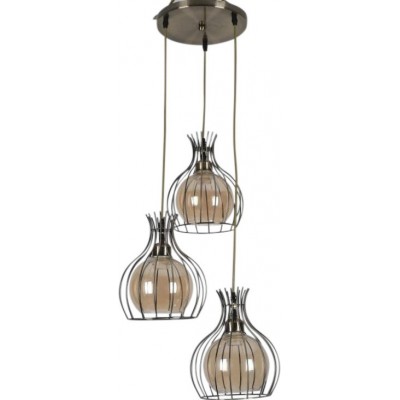 Hanging lamp 60W Spherical Shape Ø 20 cm. 3 points of light Crystal and Metal casting. Brown and black Color