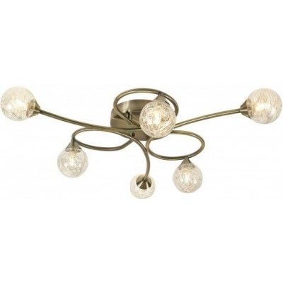 Ceiling lamp 40W 60×60 cm. 6 light points Crystal and Metal casting. Brown Color