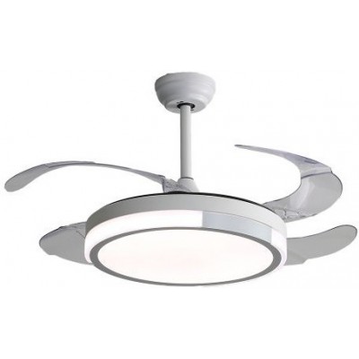 144,95 € Free Shipping | Ceiling fan with light 100W 4 blades. Remote control. Summer and winter function. DC motor Acrylic and Metal casting. White Color