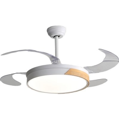 144,95 € Free Shipping | Ceiling fan with light 100W 4 reversible blades. Remote control. Summer and winter function. DC motor Acrylic and Metal casting. White and brown Color