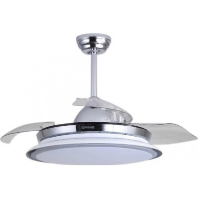 156,95 € Free Shipping | Ceiling fan with light 84W 4 blades. Remote control. Summer and winter function. DC motor Acrylic and Metal casting. Plated chrome Color