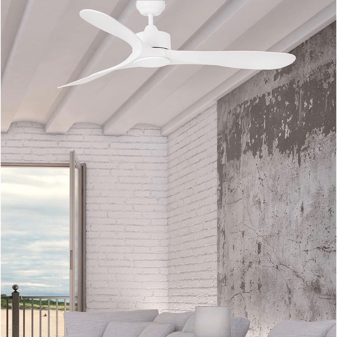 251,95 € Free Shipping | Ceiling fan 132×132 cm. 3 vanes-blades Steel. White Color