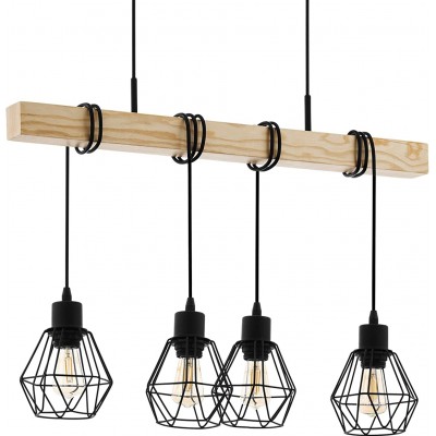 151,95 € Free Shipping | Hanging lamp Eglo 60W 110×70 cm. 4 spotlights. adjustable height Dining room, bedroom and lobby. Vintage and industrial Style. Steel and Wood. Brown Color
