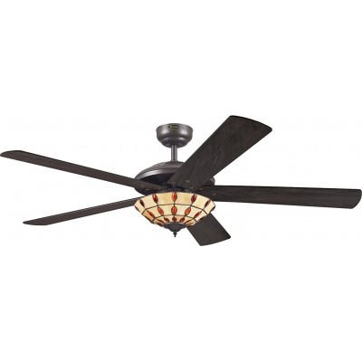 Ceiling fan with light 60W 132×132 cm. 5 vanes-blades. two color light fixture Living room, dining room and bedroom. Design Style. Metal casting. Black Color