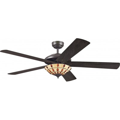 219,95 € Free Shipping | Ceiling fan with light 60W 132×132 cm. 5 vanes-blades. two color light fixture Metal casting. Black Color