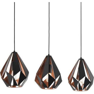 Lampe à suspension Eglo 60W 110×81 cm. 3 points de lumière Salle, salle à manger et chambre. Style rétro. Acier et Aluminium. Couleur noir