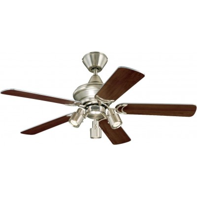 Ceiling fan with light 50W 105×105 cm. 5 vanes-blades. triple focus Dining room, bedroom and lobby. Classic Style. Aluminum and Metal casting. Brown Color