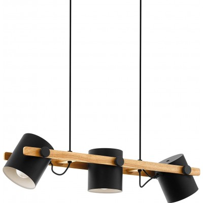 吊灯 Eglo 60W 圆柱型 形状 110×78 cm. 三重可调聚光灯 厨房. 复古的, 优质的 和 工业的 风格. 钢 和 木头. 黑色的 颜色