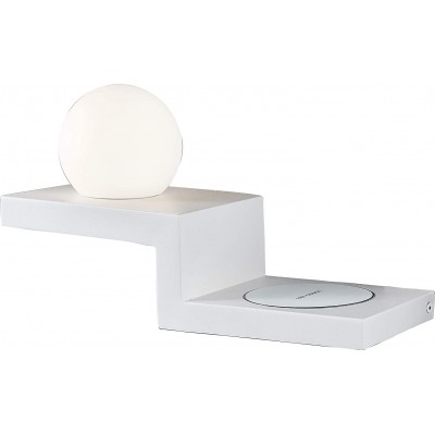 161,95 € Envio grátis | Lâmpada de mesa 6W 32×18 cm. Carregador sem fio para celular Alumínio, cristal e metais. Cor branco