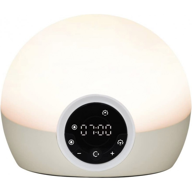 125,95 € Free Shipping | Table lamp Round Shape 19×19 cm. Alarm clock with light. Simulation of sunrise and sunset. dimmable Living room, dining room and lobby. Modern Style. PMMA. White Color