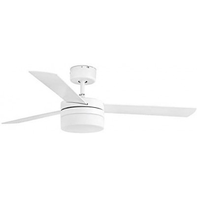 Ceiling fan with light 40W 122×28 cm. 3 vanes-blades Steel, crystal and wood. White Color