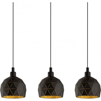 Hanging lamp Eglo Ø 17 cm. 3 points of light Living room, dining room and lobby. Steel and Aluminum. Black Color