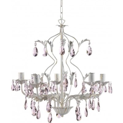Chandelier 100×53 cm. 5 light points Crystal and metal casting. White Color