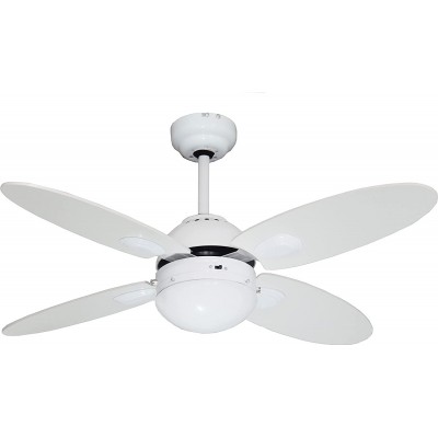 145,95 € Envío gratis | Ventilador de techo con luz 60W 105×105 cm. 4 aspas-palas reversibles. Mando a distancia Metal. Color blanco