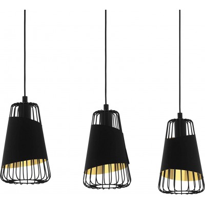 166,95 € Free Shipping | Hanging lamp Eglo 60W Cylindrical Shape 110×77 cm. Triple focus Dining room. Vintage and industrial Style. Steel and Textile. Black Color