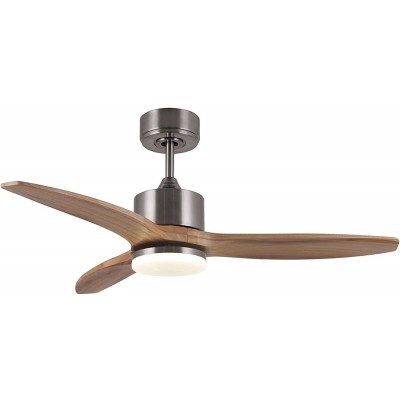 289,95 € Free Shipping | Ceiling fan with light 18W 4000K Neutral light. Ø 15 cm. 3 vanes-blades. 5 speeds. Remote control. Summer and winter function. LED lighting Living room, dining room and bedroom. Modern Style. Steel, Crystal and Wood. Silver Color