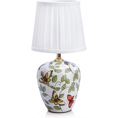 Lampada da tavolo 40W Forma Cilindrica 33×16 cm. Disegno di foglie e farfalle Soggiorno, sala da pranzo e camera da letto. Stile design. Acciaio e Ceramica. Colore bianca