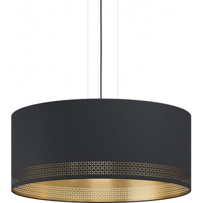 Lampada a sospensione Eglo 40W Forma Cilindrica 110×53 cm. 3 punti luce Soggiorno, sala da pranzo e atrio. Acciaio e Tessile. Colore nero