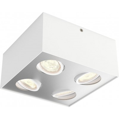 Indoor spotlight Philips 18W Square Shape 20×20 cm. 4 adjustable LED spotlights Living room, dining room and bedroom. Metal casting. White Color