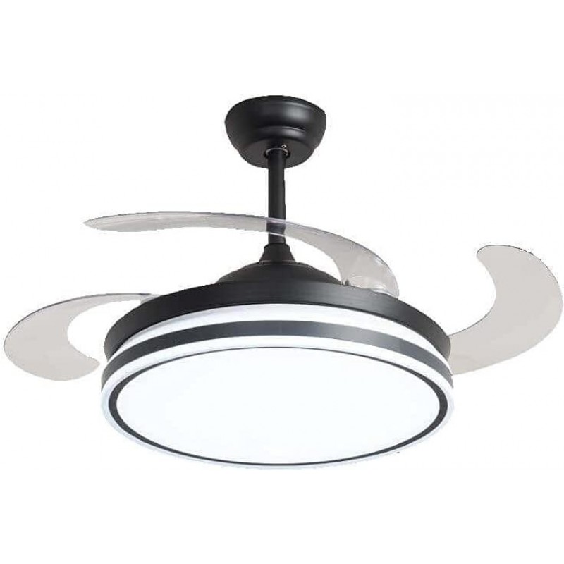 229,95 € Free Shipping | Ceiling fan with light 60W Round Shape 107×107 cm. Deployable blades-blades. LED lighting. Remote control Living room, dining room and lobby. Modern Style. PMMA and Metal casting. Black Color