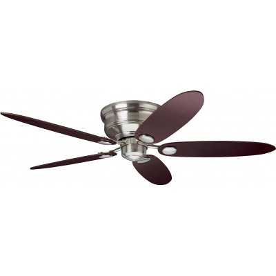 Ventilateur de plafond 75W 39×32 cm. 5 aubes-pales. briseur de chaîne Acier inoxidable. Couleur marron