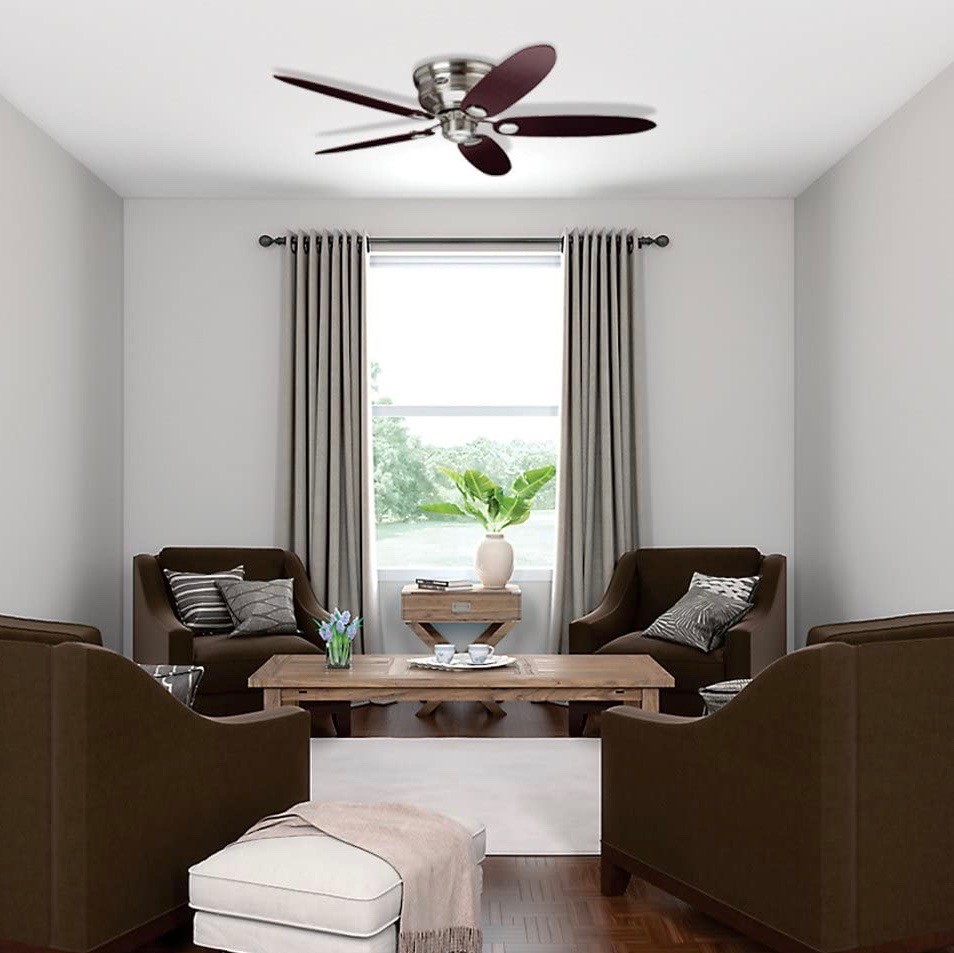 173,95 € Free Shipping | Ceiling fan 75W 39×32 cm. 5 vanes-blades. chain breaker Stainless steel. Brown Color