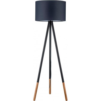 Floor lamp 20W Cylindrical Shape 153×54 cm. Clamping tripod Living room, dining room and bedroom. Nordic Style. Metal casting, Wood and Textile. Black Color