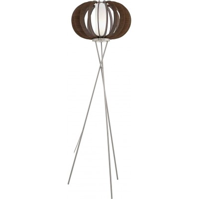 Lampadaire Eglo 159×50 cm. Montage sur trépied Acier, cristal et bois. Couleur marron