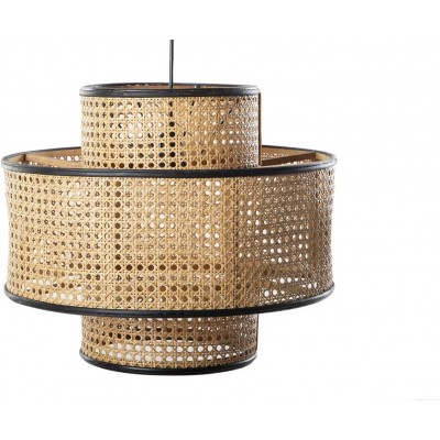 Lampe à suspension Façonner Cylindrique 45×45 cm. Salle, cuisine et salle à manger. Style moderne. Bois et Rotin. Couleur beige