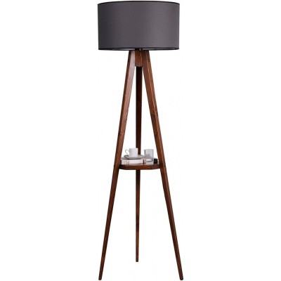 Lámpara de pie Forma Cilíndrica 153×50 cm. Trípode de sujeción. Mesa para objetos Salón, comedor y dormitorio. Estilo nórdico. Madera. Color marrón