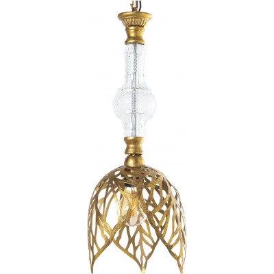 Lampe à suspension 163×54 cm. Tulipe Salle, salle à manger et hall. Cristal et Métal. Couleur dorée